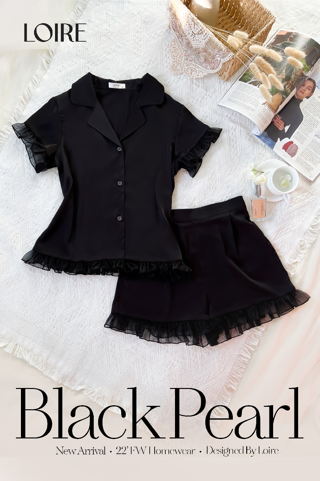 Bộ Pijama Lụa Phối Voan Loirechic PCC08