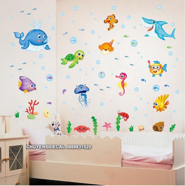 [HCM]Decal trang trí tường - Cá Mập Đại Dương 02