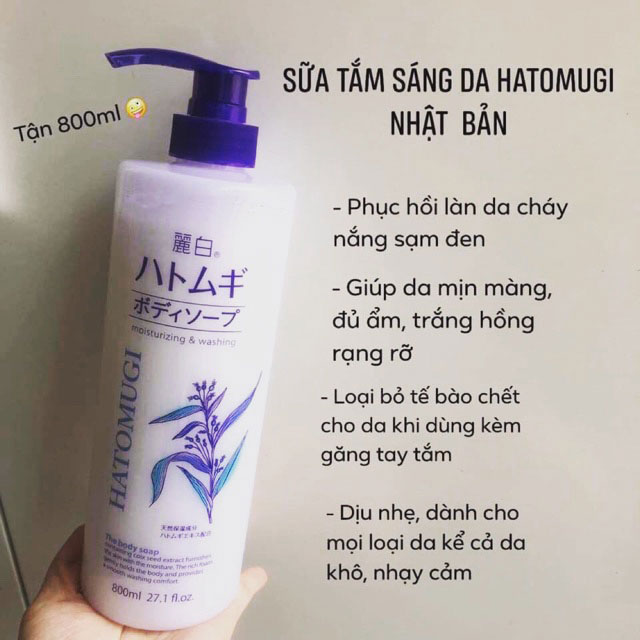 [HCM]Sữa tắm dưỡng ẩm trắng da Hatomugi 800ml chuẩn hàng Nhật Bản