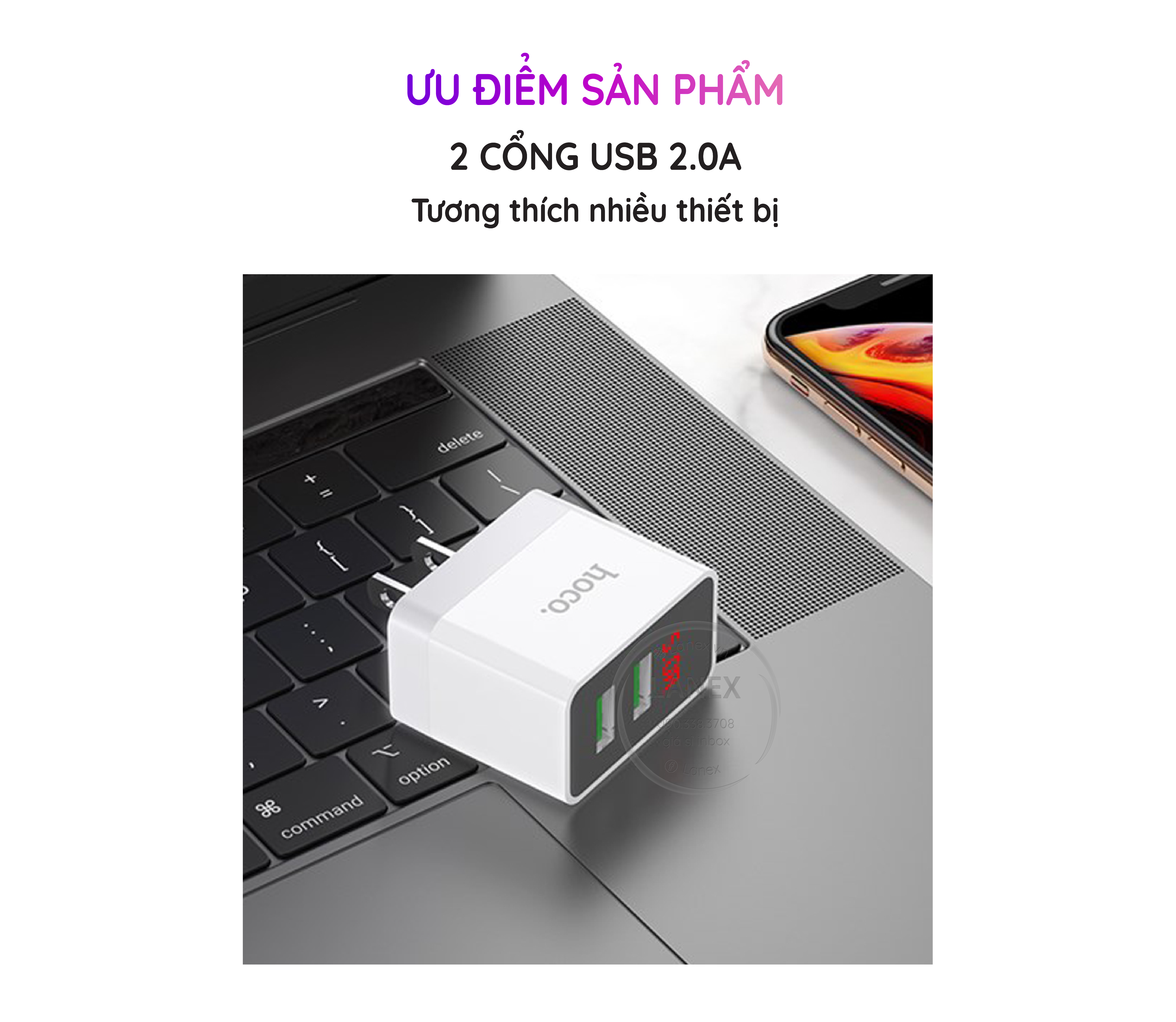 Cóc Sạc Nhanh Hoco Dc28 2 Cổng Usb 5.0a Màn Hình Led