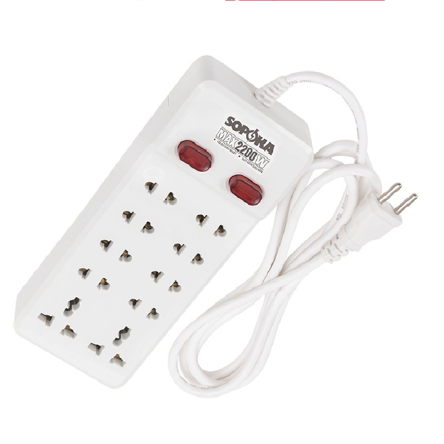 Ổ cắm 10 cửa lõi sứ chịu nhiệt 2200W 2M / 4M / 6M Sopoka - Điện Việt