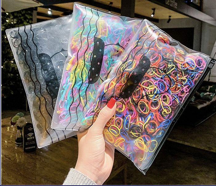 Set 1000 chun buộc tóc nhiều màu cho bé (kèm túi zip)