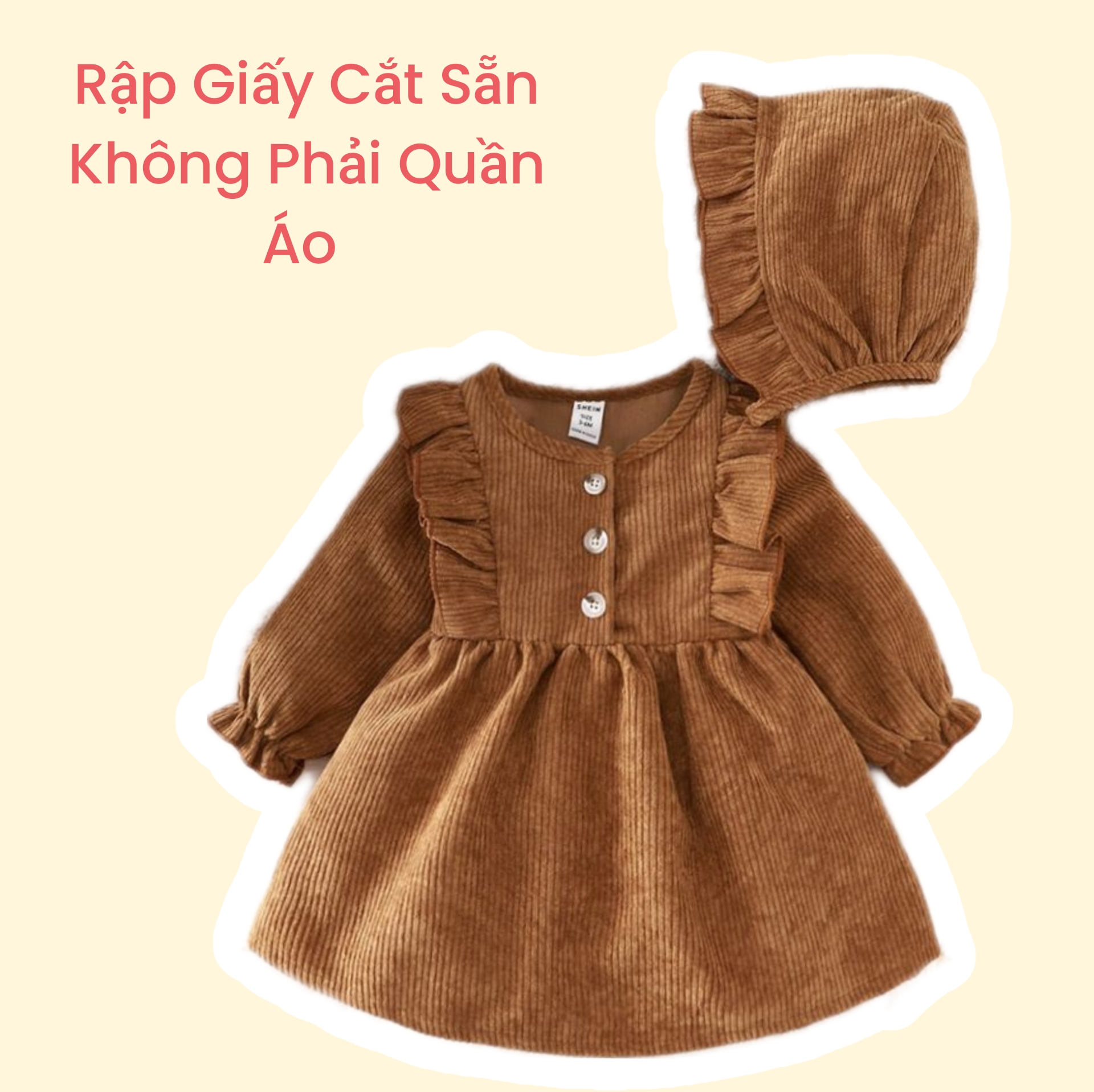 Rập giấy cắt sẵn - Rập giấy may váy dài tay bèo ngực bé gái