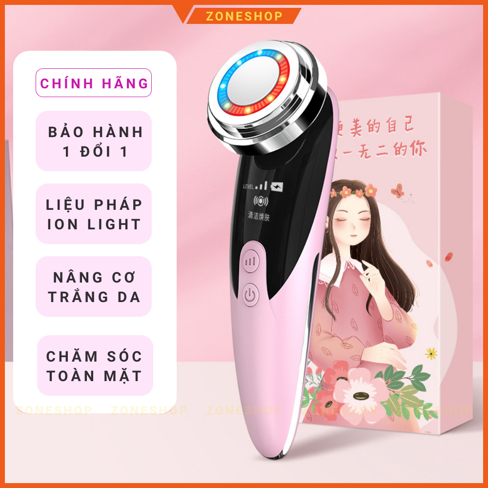 [GIÁ SỈ] Máy di tinh chất massage mặt xung điện ion cầm tay ZONE SHOP {CHÍNH HÃNG} 12 chế độ, 2 luồn ánh sáng, căng da, trắng da, tẩy tế bào chết, Bảo hành 1 đổi 1
