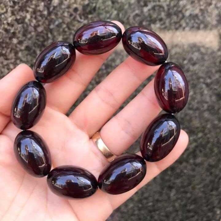 VÒNG TAY HỔ PHÁCH ĐỎ DẠNG  HẠT BẦU SIZE 16LY