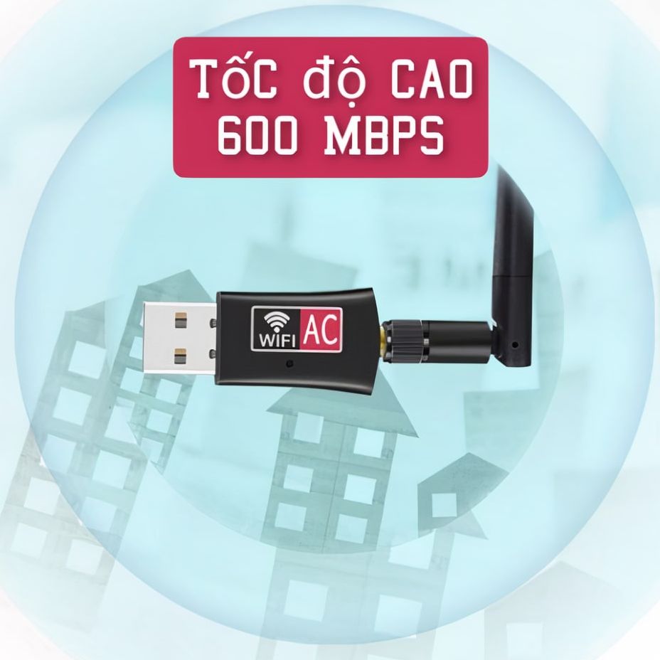 Thiết bị kết nối, USB thu WiFi + BLUETOOTH 600Mbps, có 5G, dùng cho PC máy bàn laptop, nhỏ gọn, không dây có driver sẵn cho win 10 11