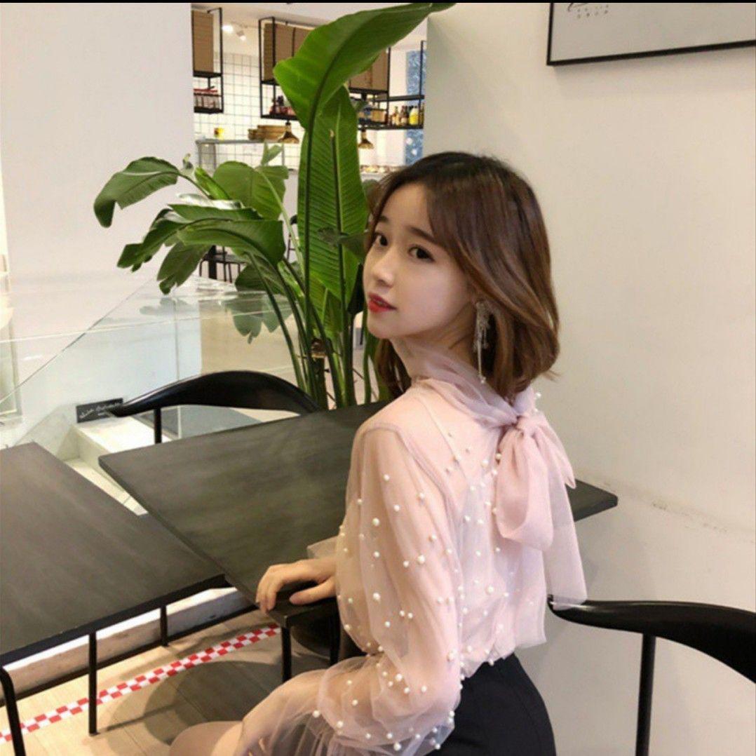 Áo sơ mi ren cột nơ tiểu thư 11318-2 ( MÀU ĐEN )