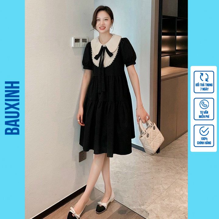 [FREESHIPMAX] Đầm bầu công sở dáng sơ mi - váy bầu chất lụa mềm mịn - size đến 70kg