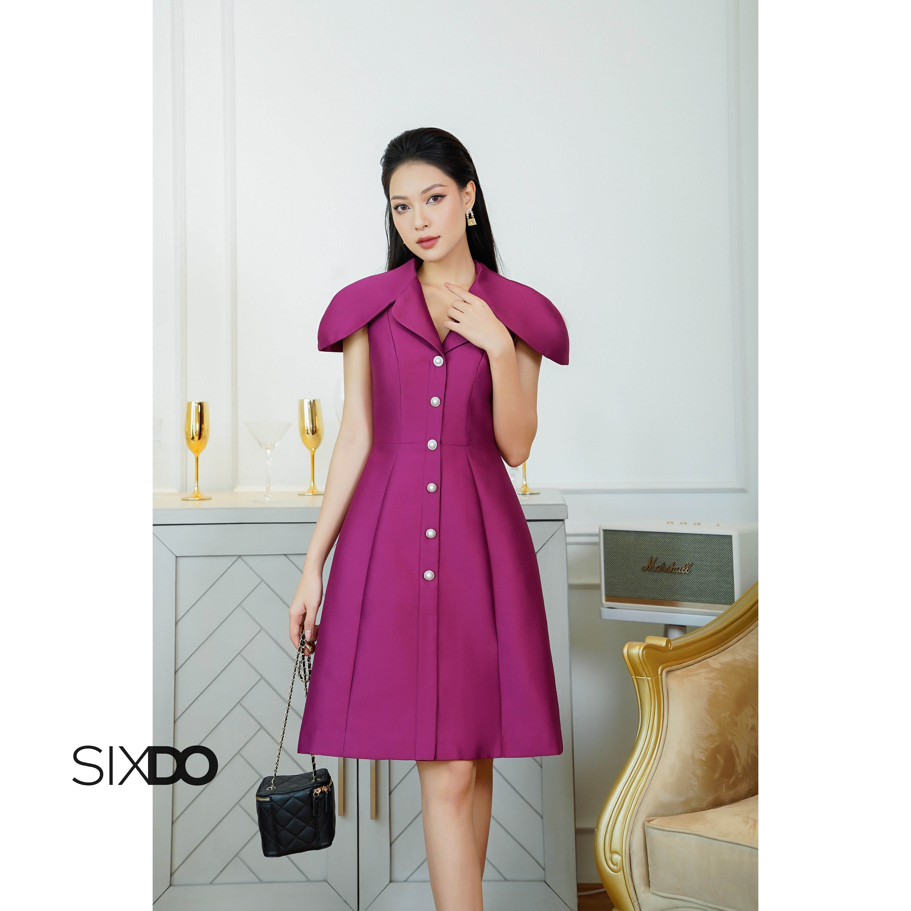 Đầm taffeta tay hến SIXDO