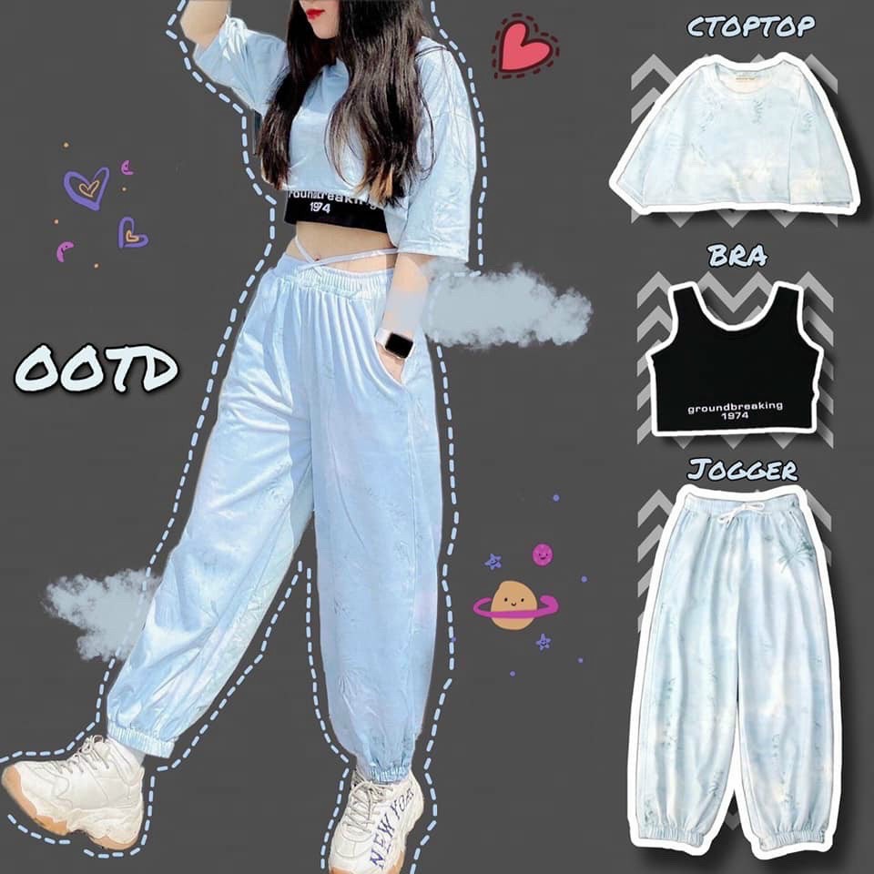 Sét bộ croptop 3 mon quần joger +bộ đôi áo kiểu phong cách thể thao TTSLA0559