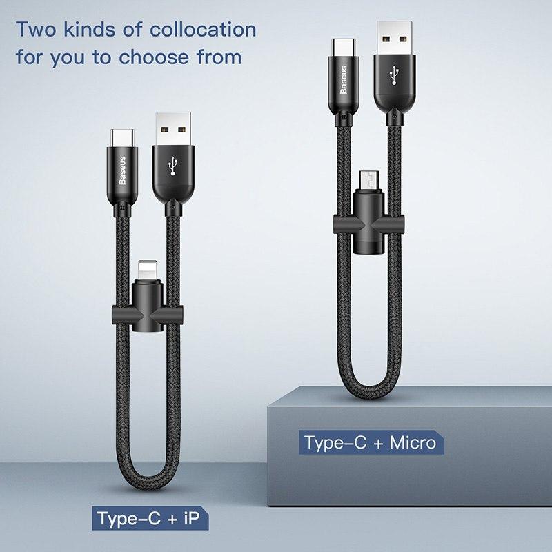 Cáp Sạc Baseus 2 in 1 Chân Type C + Chân Lighting (23cm)