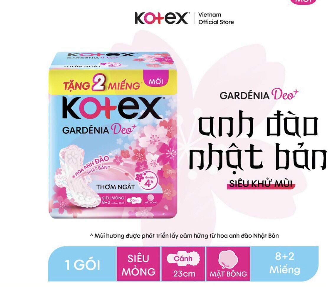 Combo 6 gói băng vệ sinh kotex gardenia hoa anh đào siêu mỏng cánh 8 miếng