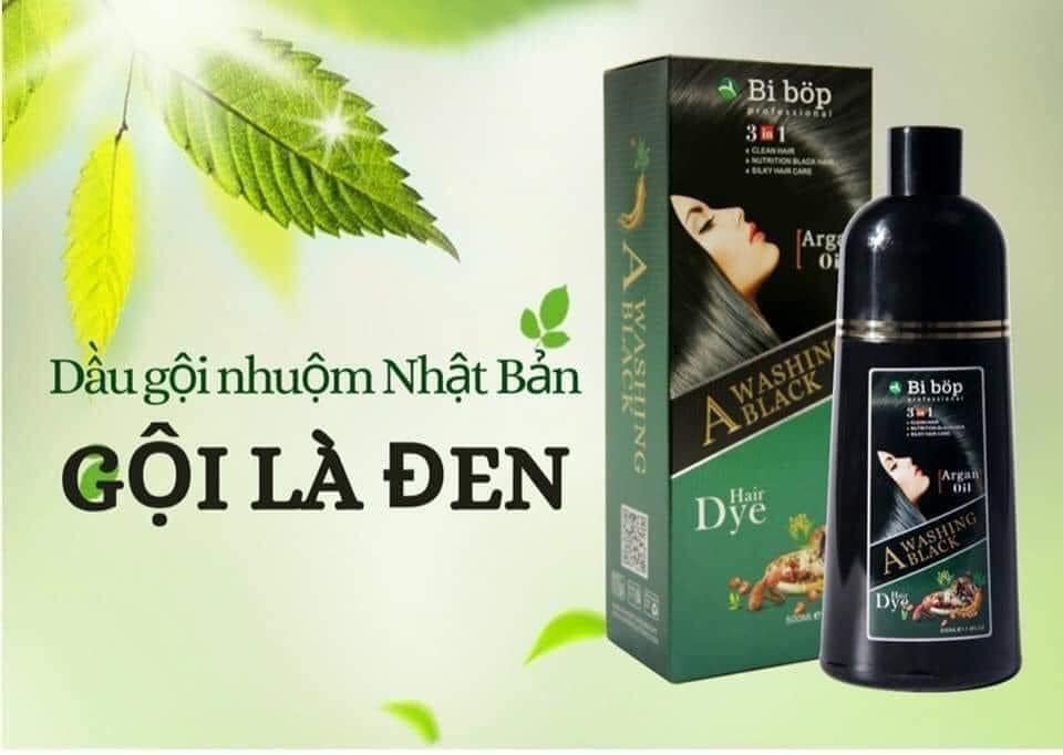 Dầu Gội Phủ Bạc Màu Đen Nâu BiBop Collagen Nhật Bản (500ml) Dầu gội Nhuộm Thảo Dược Chính Hãng Hà Thủ Ô Đen Tóc Nâu Tóc