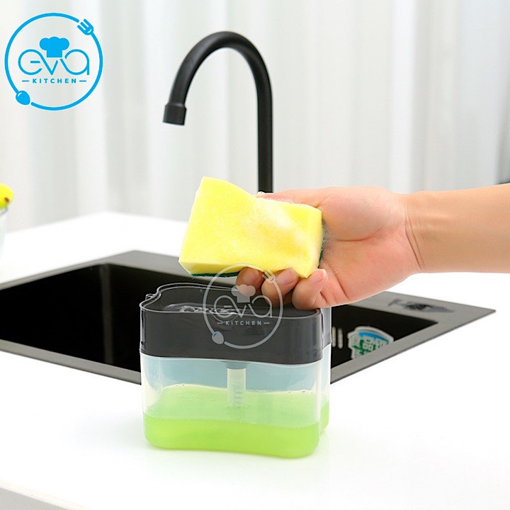 Hộp Đựng Xà Phồng Nước Rửa Chén Bát Có Vòi Bơm Tự Động Tiện Dụng Tặng Kèm Miếng Bọt Biển Rửa Bát