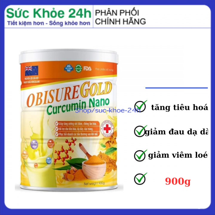 Sữa bột obisuregold curcumin nano giúp giảm đau dạ dày, viêm loét dạ dày, tá tràng hộp 900g