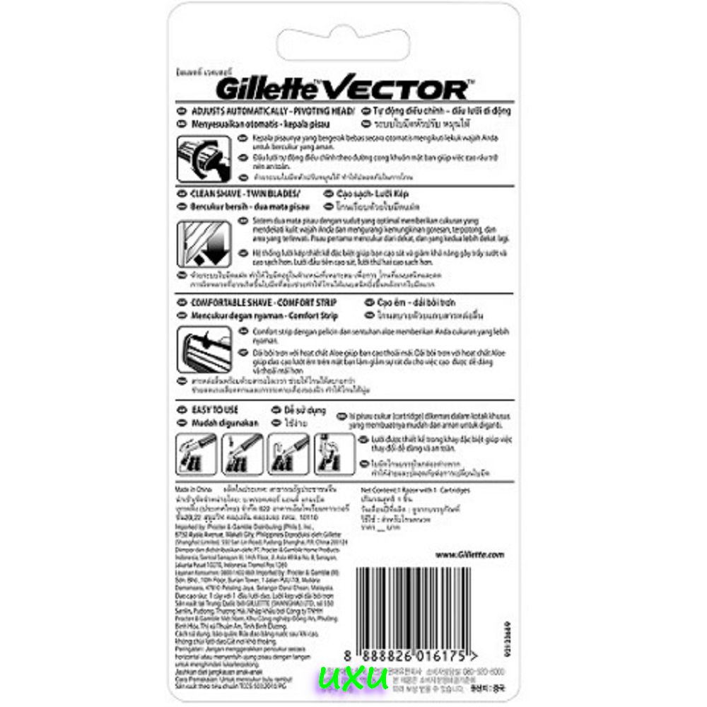 Bộ Cần Dao Cạo Râu Kép Gillette Vector (có lưỡi sẵn)