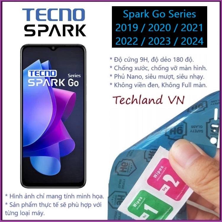 Cường Lực Phủ Nano Tecno Spark Go Series 2019 2020 2021 2022 2023 2024 - Trong Suốt, Không Full Màn, Không Viền Đen