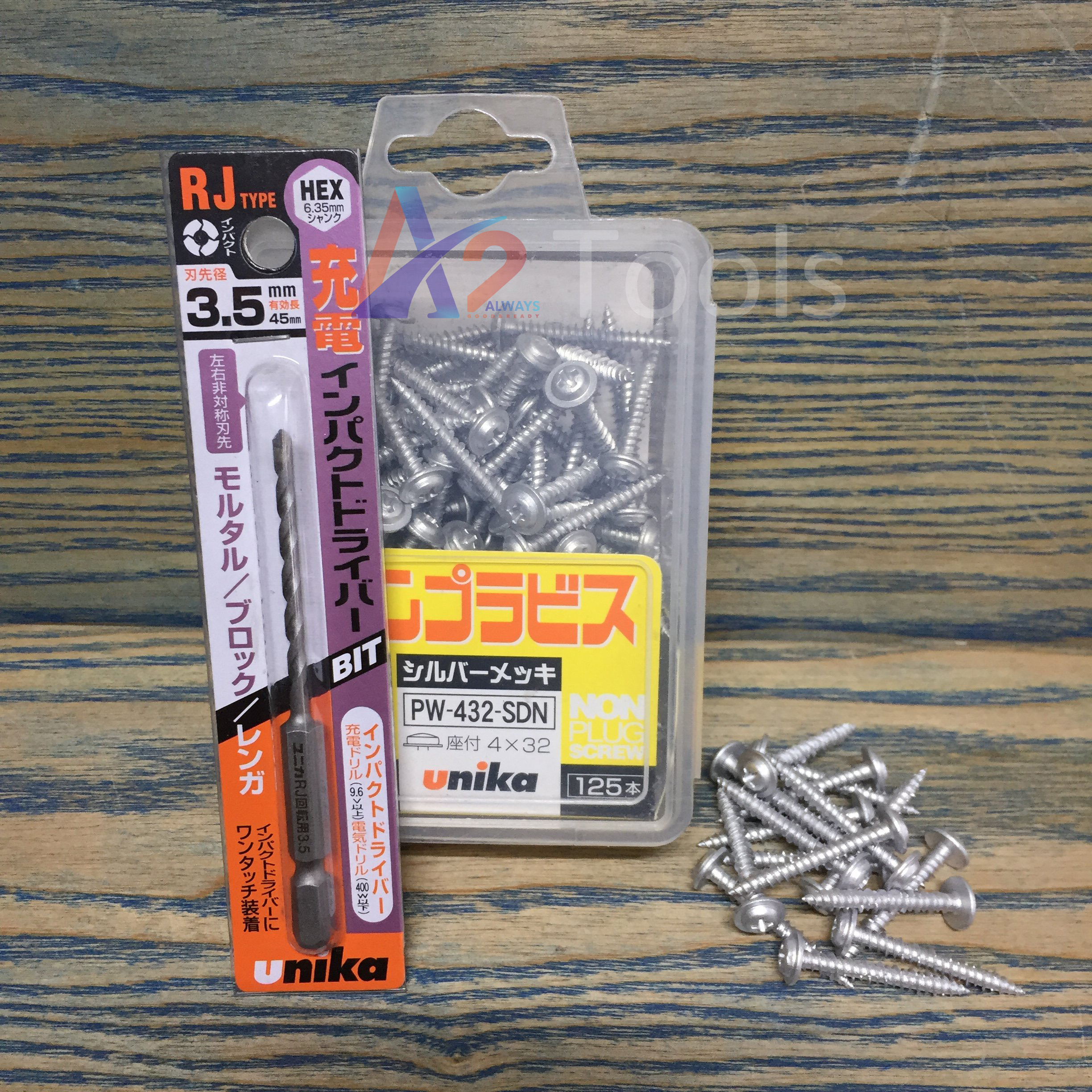 Combo Vít bê tông 4mm đầu nón vành PW432 & Mũi khoan tường 3.5mm đuôi lục giác Unika (không cần dùng tắc kê nhựa)
