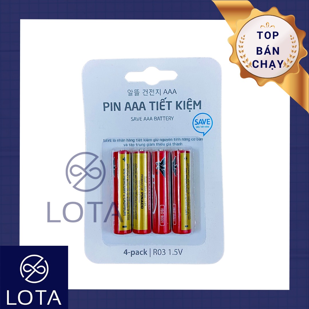 VỈ 4 VIÊN PIN AAA PINACO, combo bốn cục pin 3A, bin 3 A không sạc giá rẻ chất lượng cao, pin PINACO siêu tiết kiệm, dùng cho remote điều khiển, máy nghe nhạc, đồ điện tử, đồ chơi, pin tiểu loại tốt giá rẻ LOTA SHOP