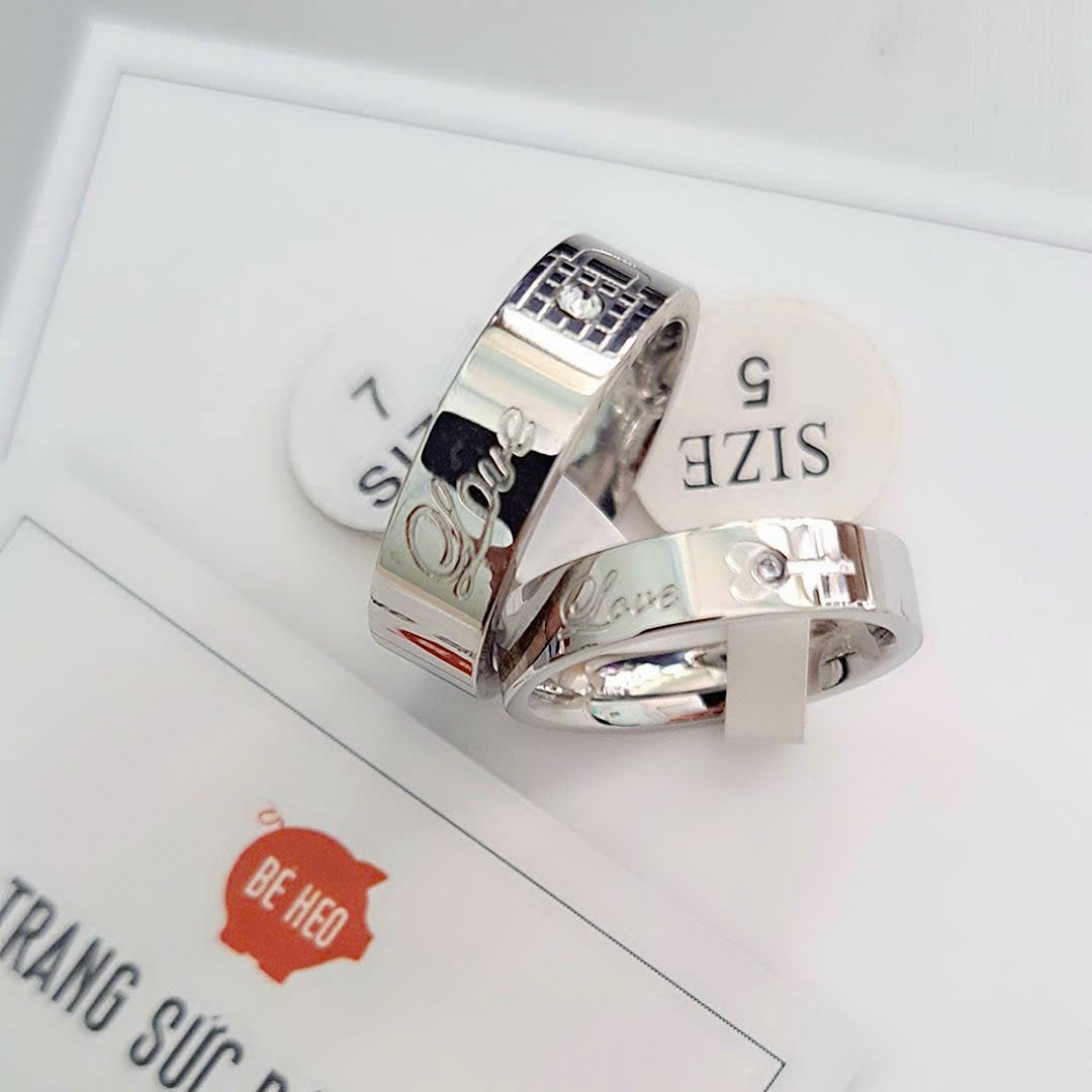 Freeship Nhẫn cặp titanium ổ khóa trái tim BHN74