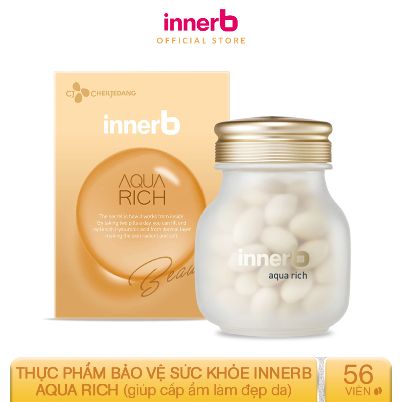 Thực phẩm bảo vệ sức khỏe InnerB Aqua Rich (giúp cấp ẩm làm đẹp da từ chiết xuất cám gạo) lọ 56 viên cao cấp