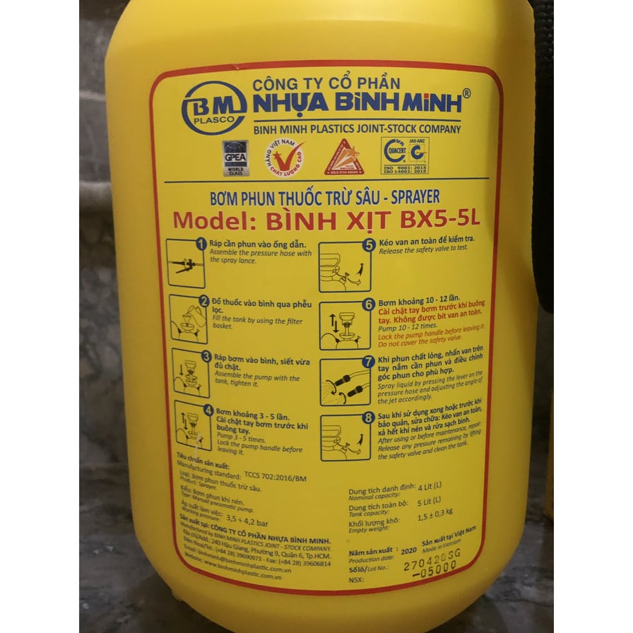 Bình xịt tưới hoa cây cảnh 5 lít Bình Minh