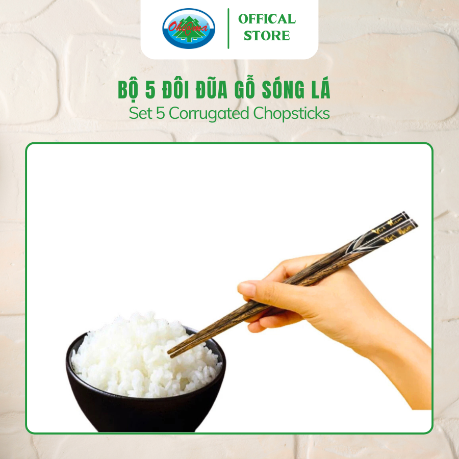 Bộ 5 Đôi Đũa Gỗ Sóng Lá Ohiama Corrugated Chopsticks HM990, Đồ Dùng Bàn Ăn, Đồ Thủ Công Mỹ Nghệ VNXK
