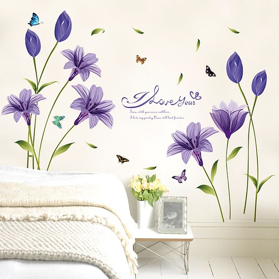 [HCM]DECAL DÁN TƯỜNG HOA ANH THẢO TÍM VÀ HỒNG
