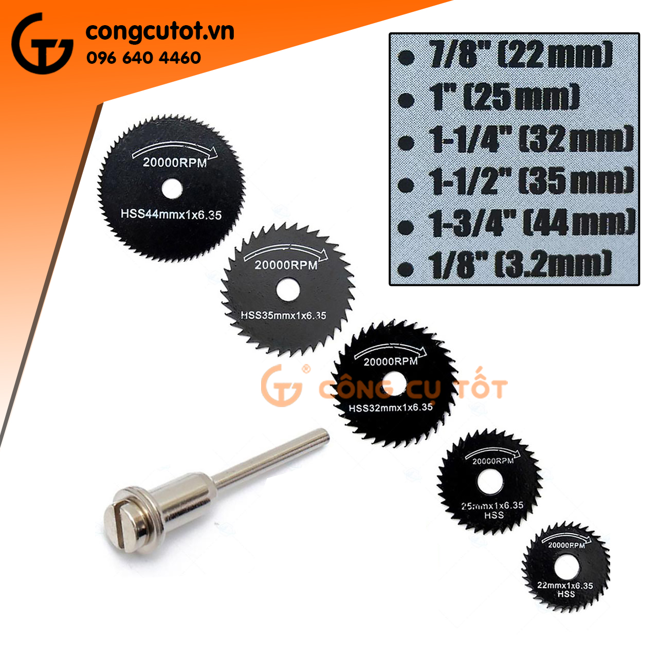 Bộ 5 lưỡi cưa mini 22-44mm trục 3.2mm