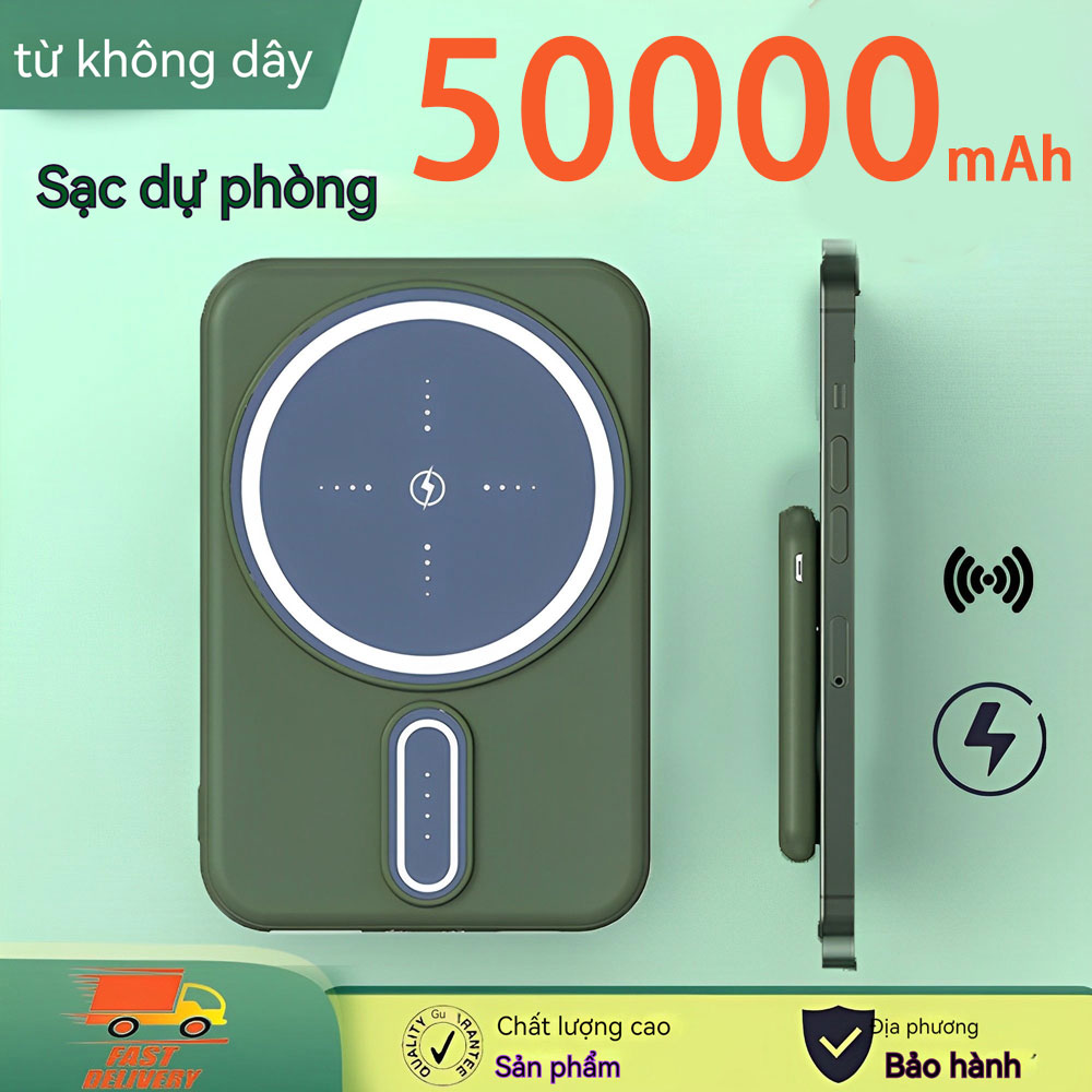 Sạc Pin Dự Phòng 100% PD QC 3.0 Pin dự phòng 50000mAh Sạc nhanh không dây Mini Pin dự phòng từ tính di động PowerIQ tốc độ cao