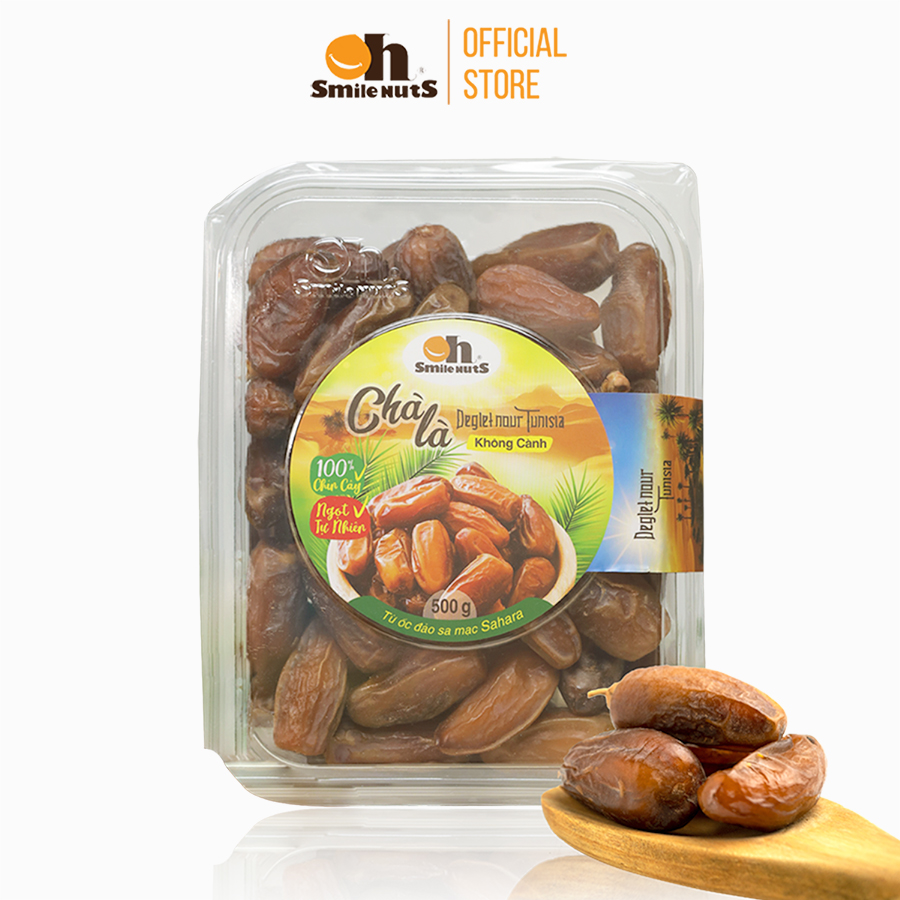 Chà là không cành Deglet Nour Tunisia hộp 285-500g _ Chà là Tunisa khô tự nhiên_Chà là sấy khô hoàn toàn tự nhiên, thớ thịt mềm, nhiều mật