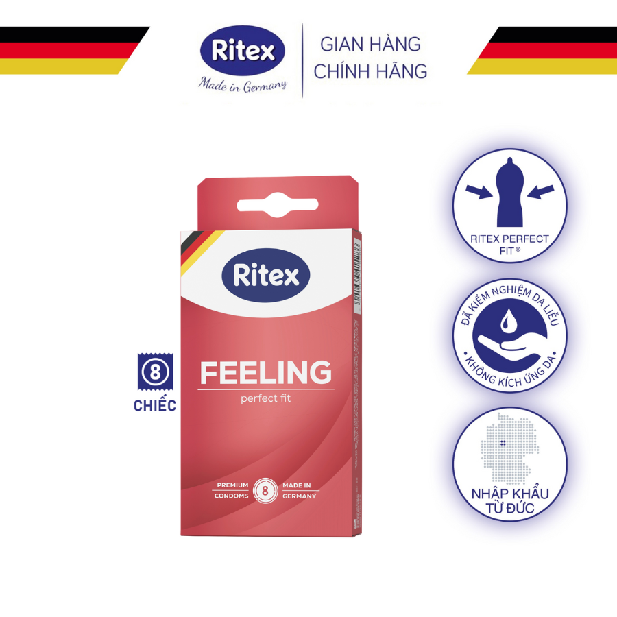 Bao cao su Ritex Feeling - Freesize vừa vặn, size 55mm (Hộp 8 chiếc)