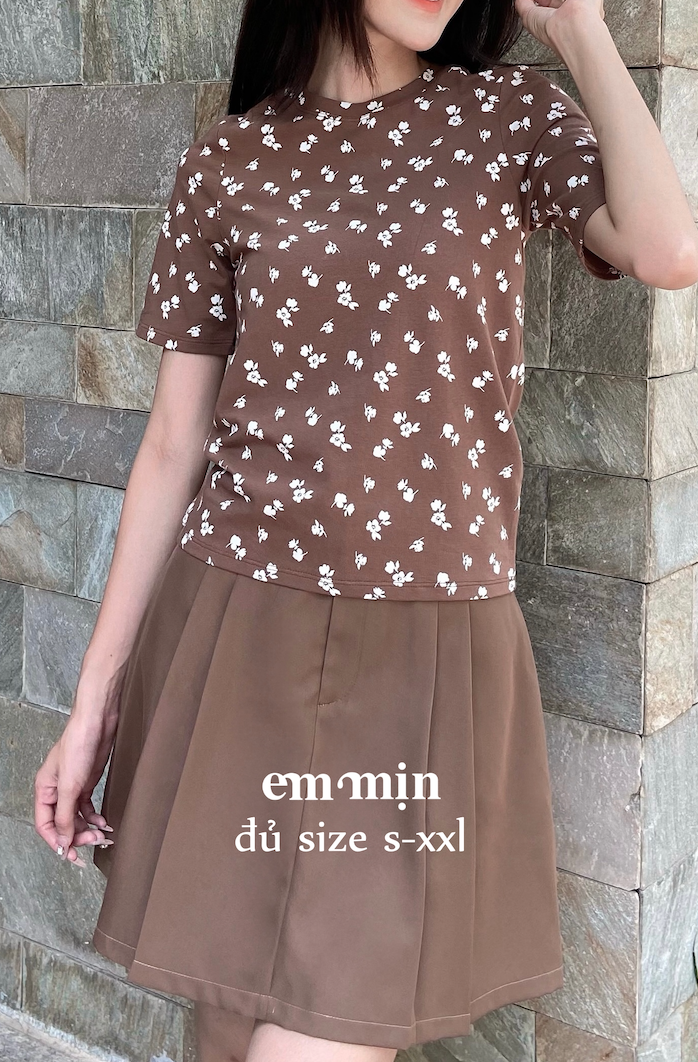 Áo thun hoa tay lửng 100% cotton