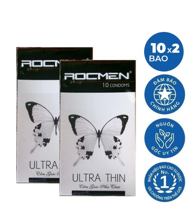 Freeship Bộ 2 hộp Bao cao su siêu mỏng ROCMEN Ultra thin (20 cái)