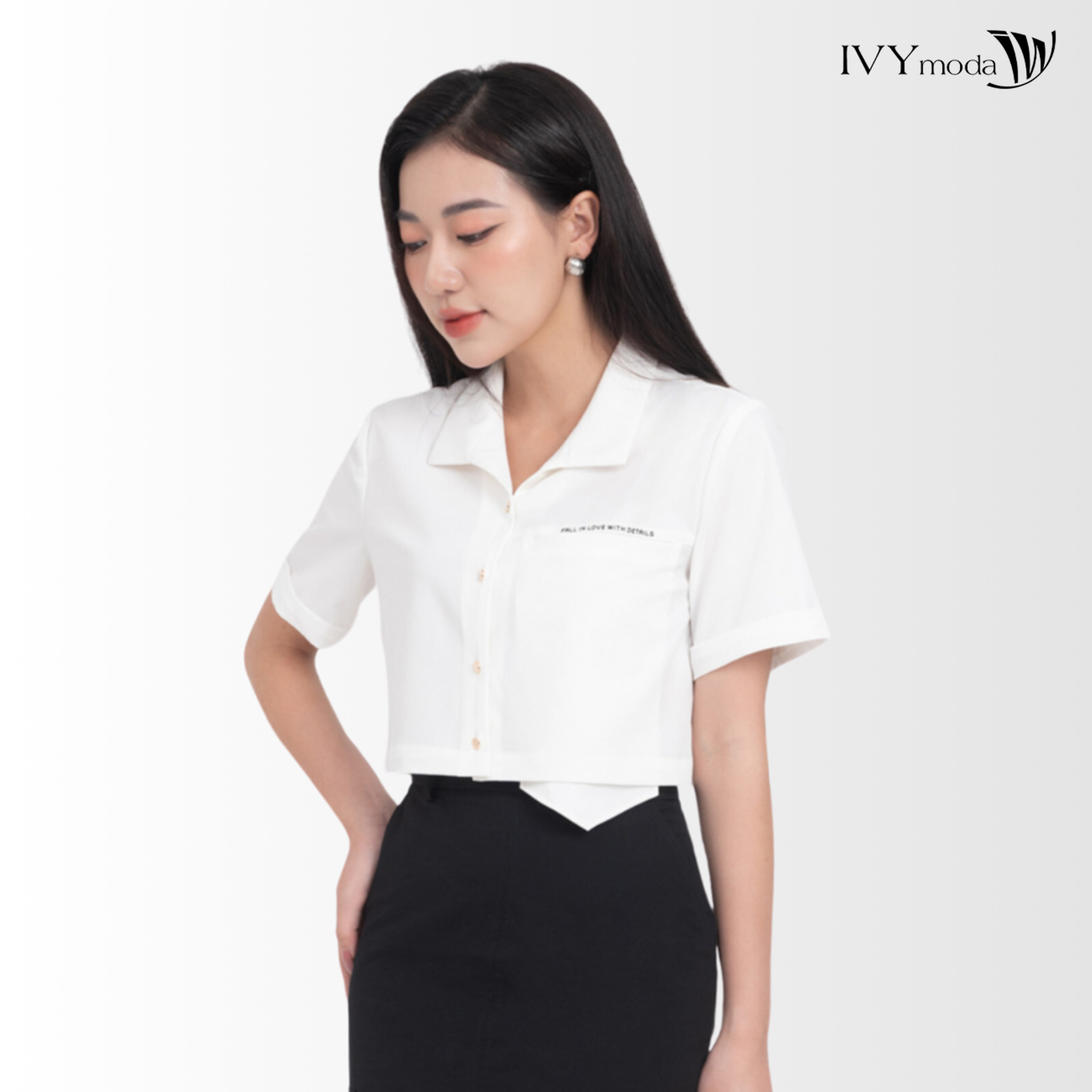 Áo sơ mi Croptop trắng IVY moda MS 16B9485
