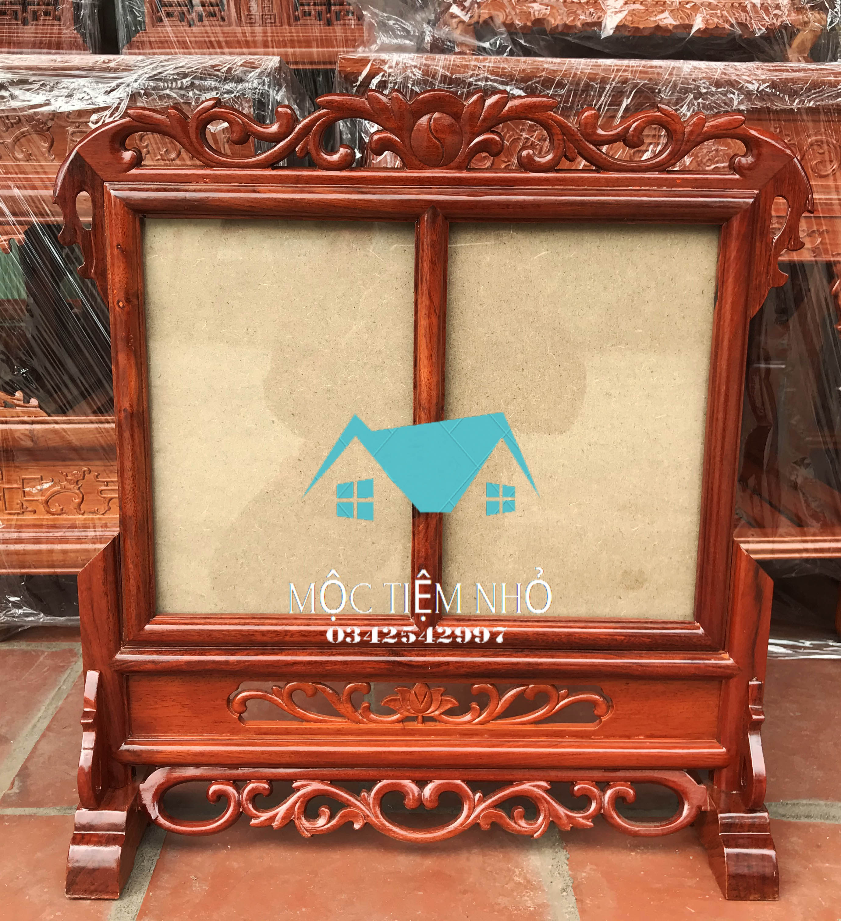 (Phim)Khung ảnh thờ đôi gỗ hương Khung ảnh thờ 2 ảnh hoa lá tây