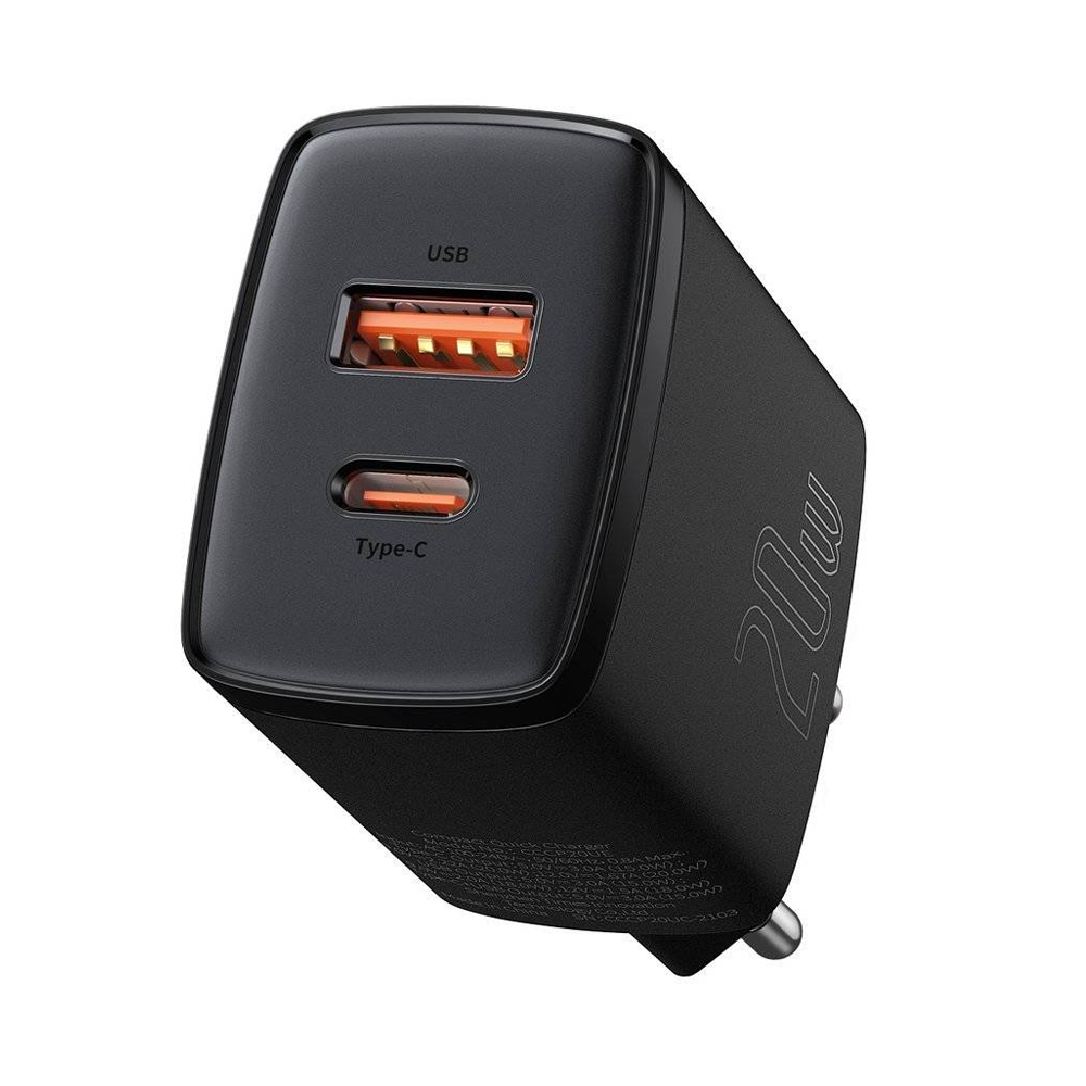 Cục sạc Baseus Compact Quick 20W 1x USB-A/ 1x Type-C (Đen) - Bảo hành 12 tháng
