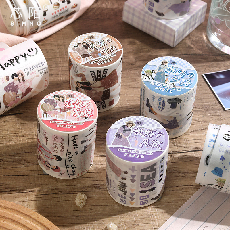 Băng Dính Washi 2M 4 Phong cách Phong cách Hàn Quốc Cơ bản INS Lãng mạn Nhân vật Trang trí sổ tay Trang trí Ảnh ghép Nhật ký