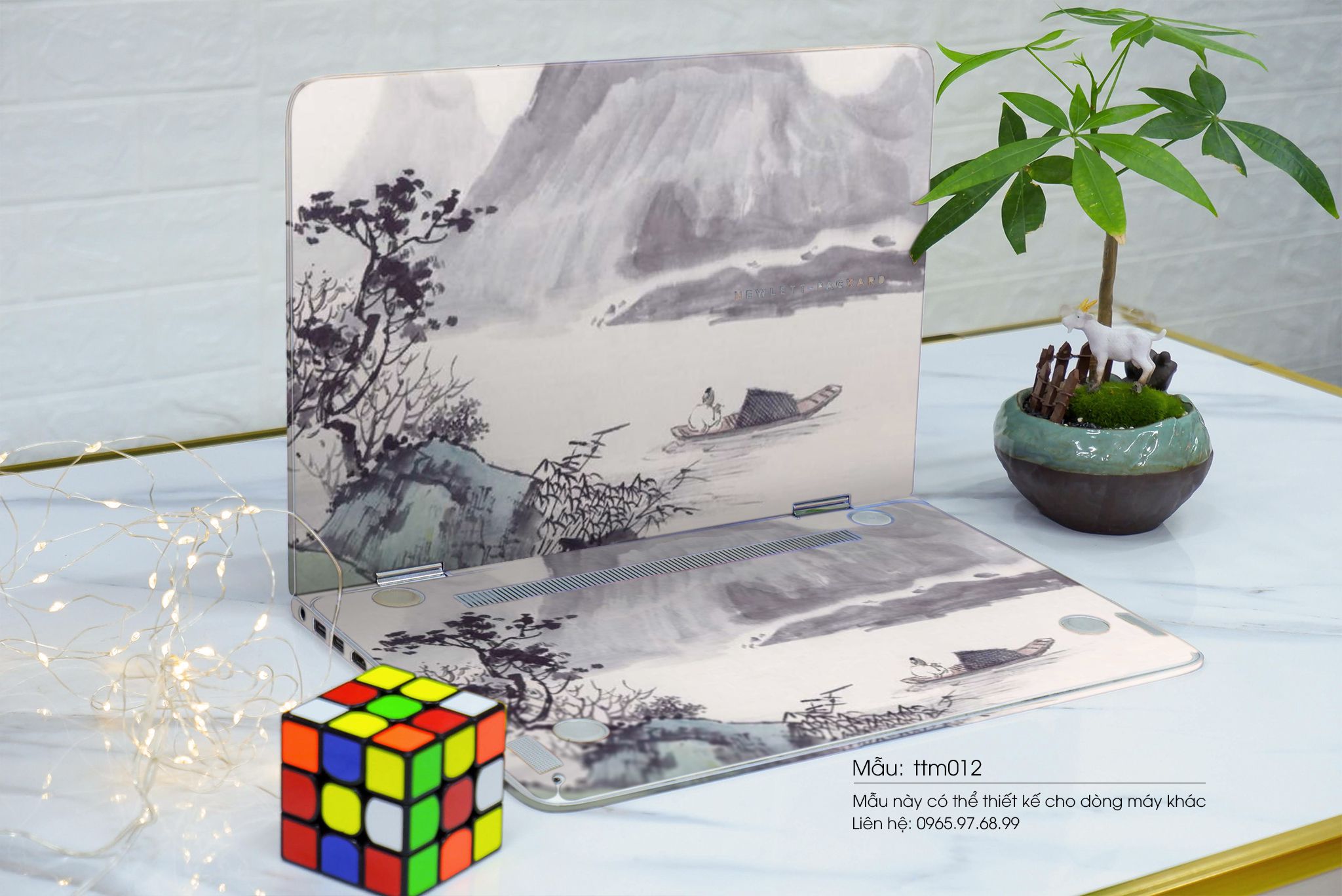 Decal Skin dán Laptop HP mẫu Tranh thủy mặc (inbox mã máy cho shop)