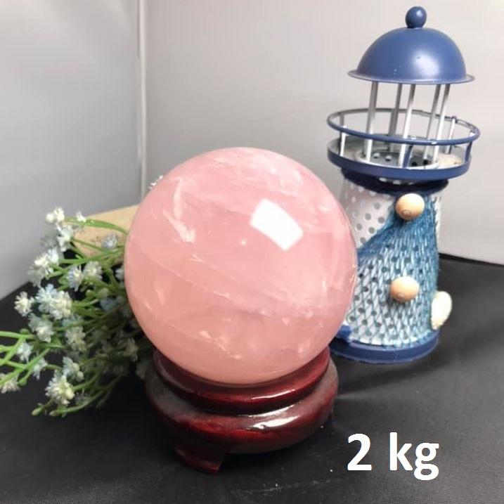Quả cầu đá thạch anh hồng loại đẹp 2kg