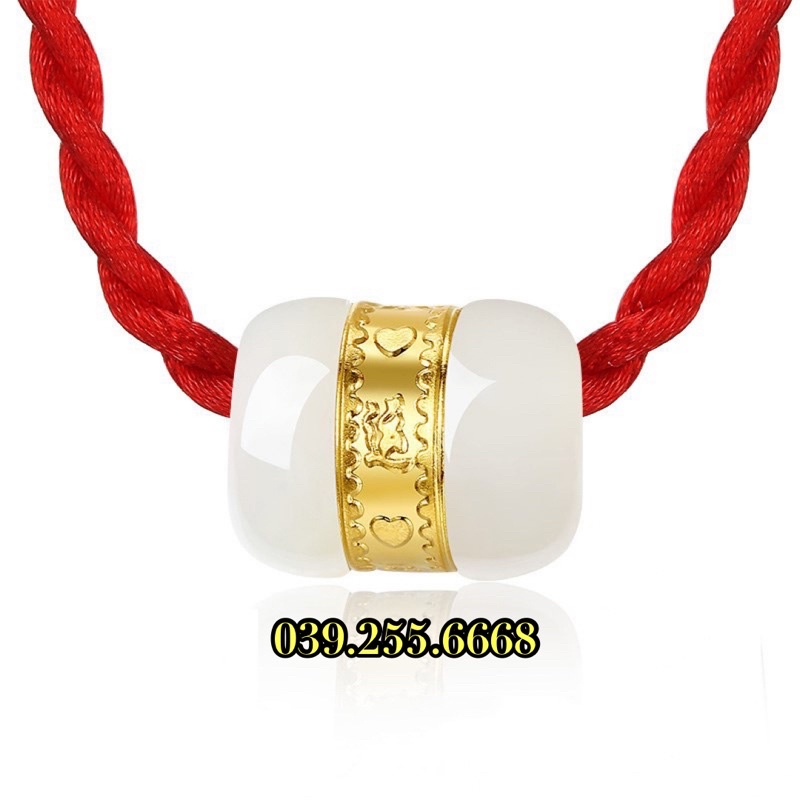 Lu Thống Bạch Ngọc Khảm Vàng tặng kèm dây đỏ đeo cổ