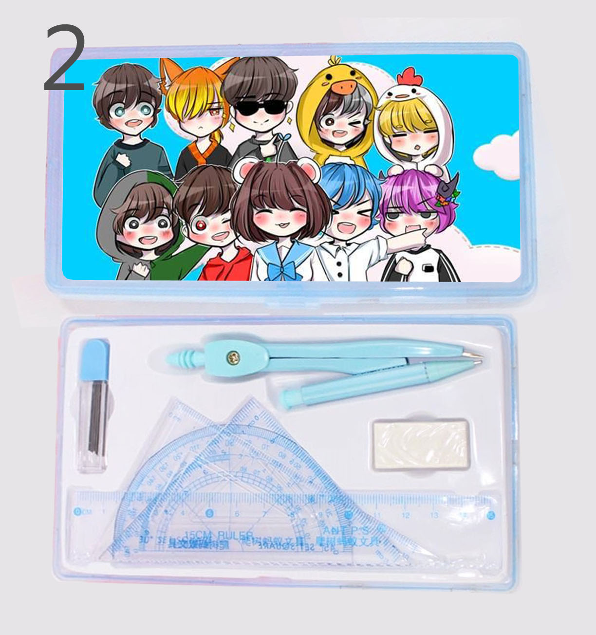 Bộ compa Hero team gồm: compa , eke , đo độ ,thước kẻ , hộp ngòi chì