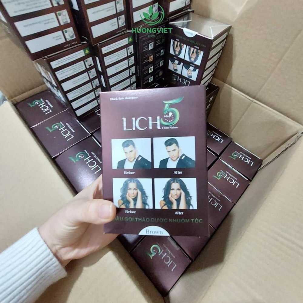 DẦU GỘI NHUỘM ĐEN TÓC THẢO DƯỢC LICH5 đen tóc trong 5 phút - 200ml