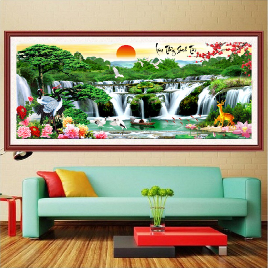 Tranh đính đá lưu thủy sinh tài y8259 kích thước 120x55