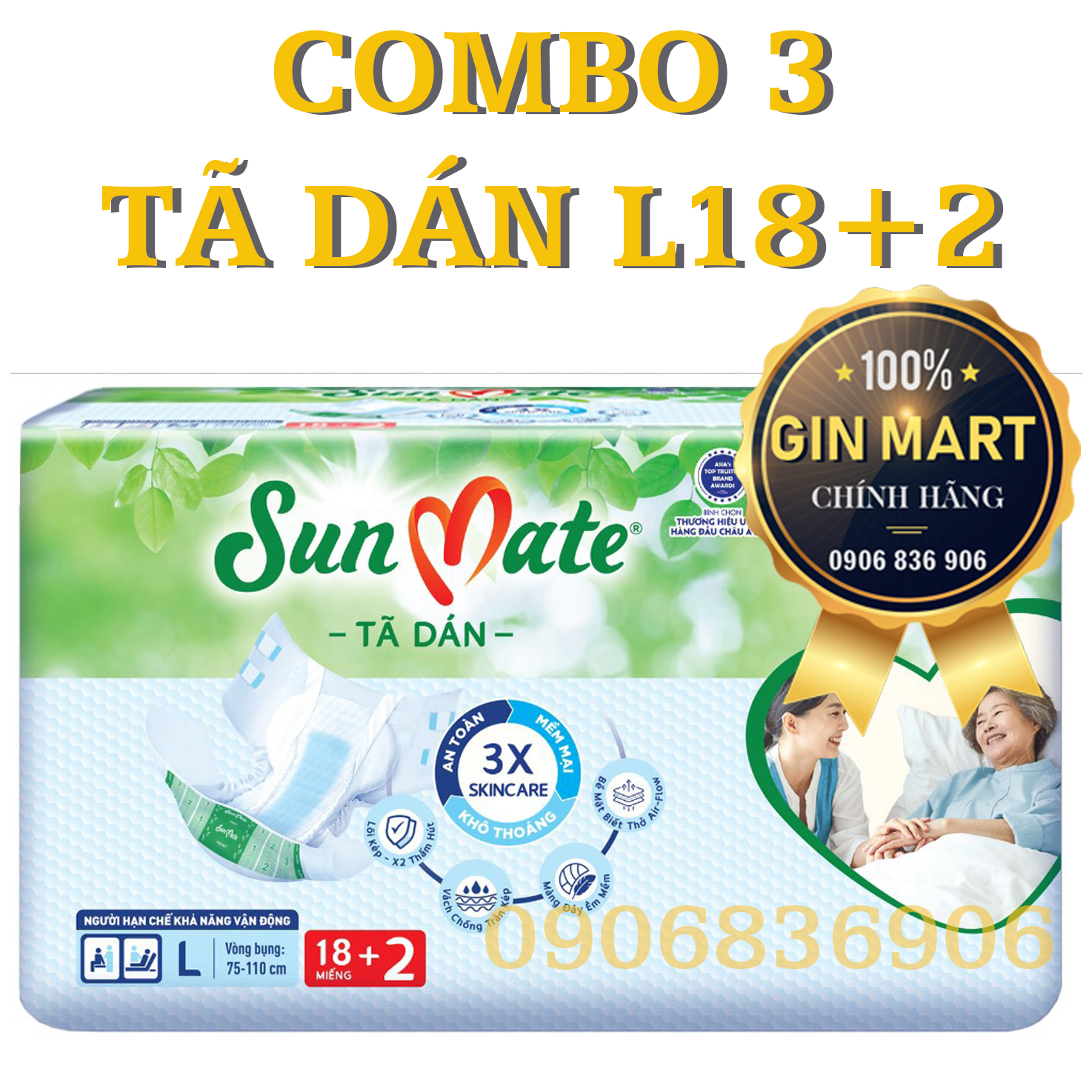 Combo 6 Gói Tã Dán SUNMATE Size M10 - M/L10 - XL10 - M/L18