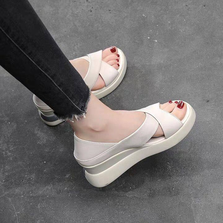 Giày đế xuồng mùa hè mới dép xuồng đế cao 7 phân dép đế xuồng nữ đế mềm sandal đế xuồng96