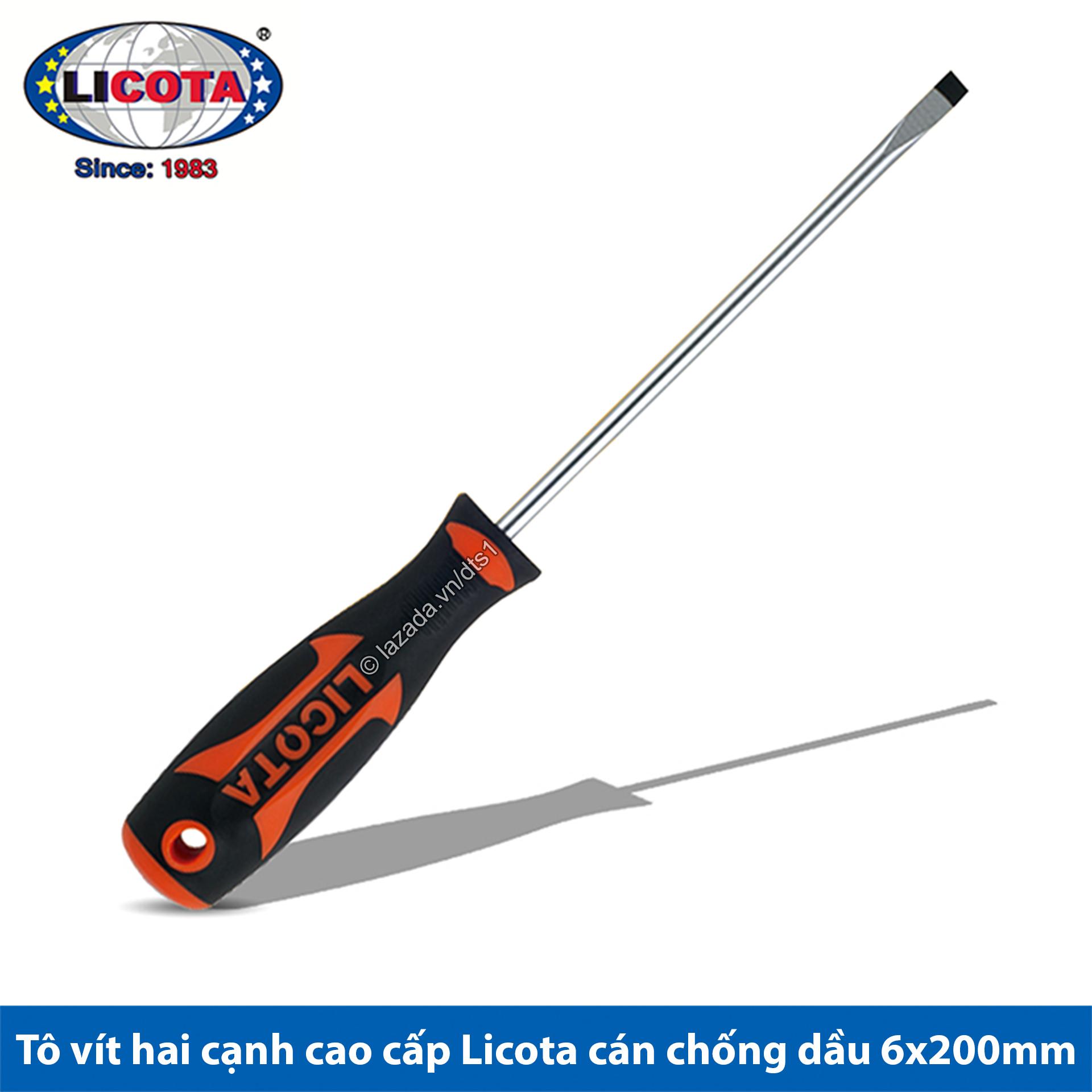 Tô vít 2 cạnh - Tua vít đầu dẹp 6x200mm cao cấp Licota cán cao su chống dầu