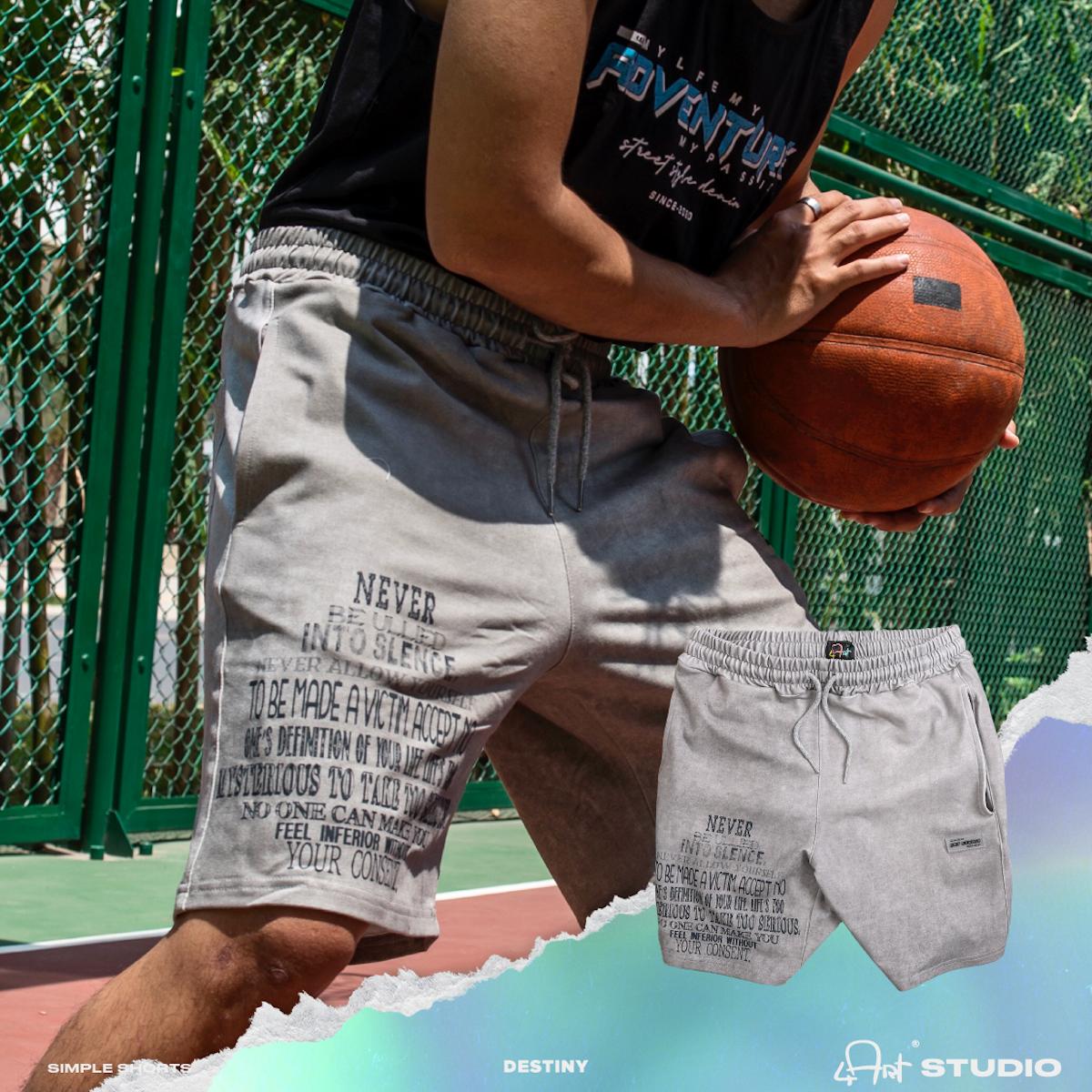 Quần Short Destiny Xám Wash Cotton Da Cá