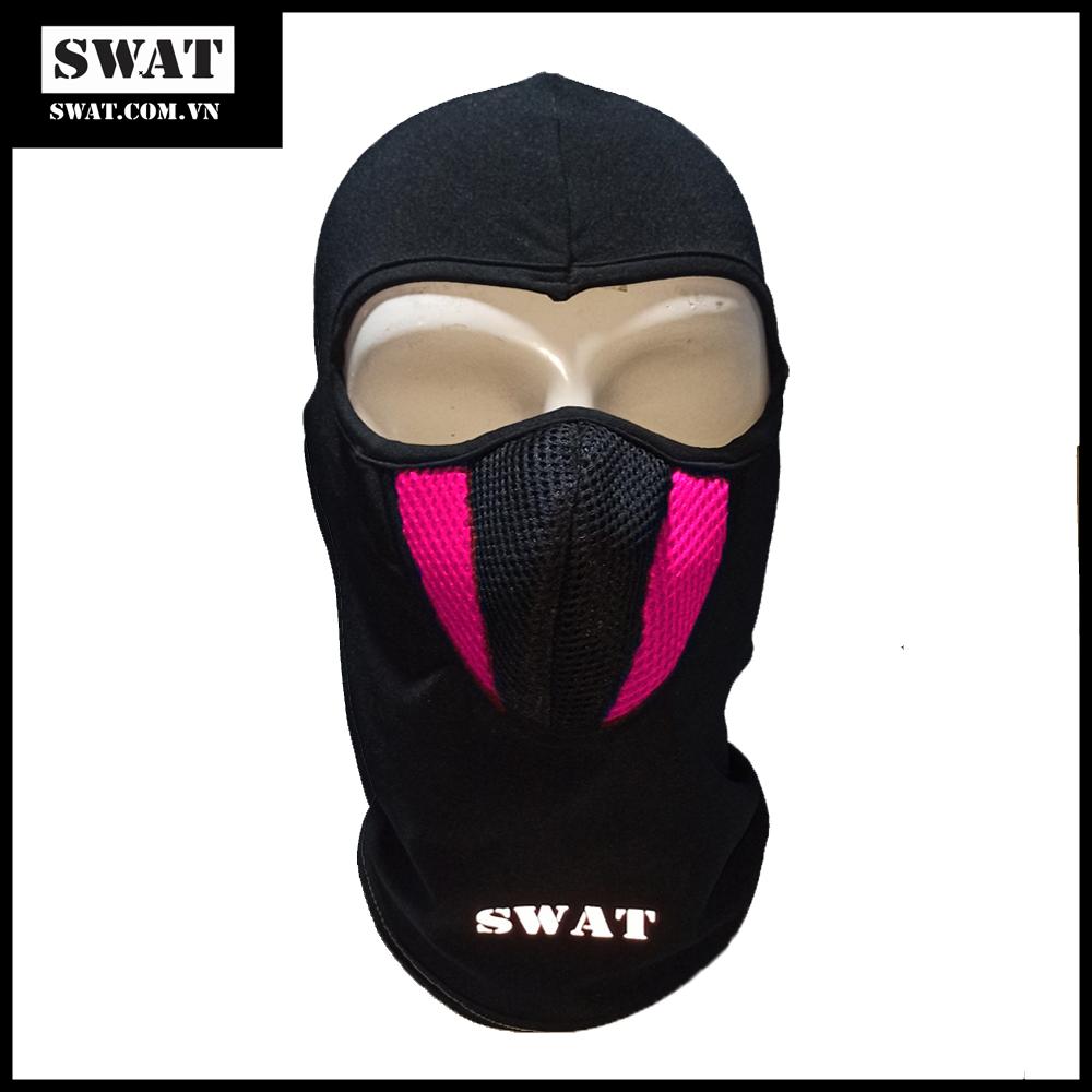 Khăn trùm ninja cao cấp SWAT X2 đen hồng vải lưới thoáng mát