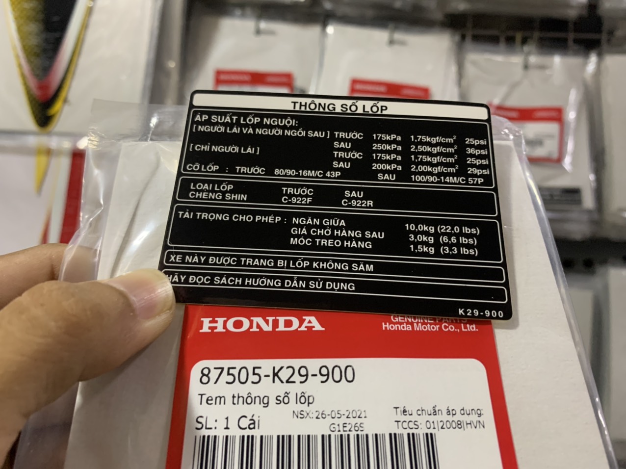 Tem thông số lốp SH Mode zin